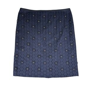 Talbots Skirt Women's 38x24 Inch Size 16 Blue Floral Eyelet Bead Embroider Lined